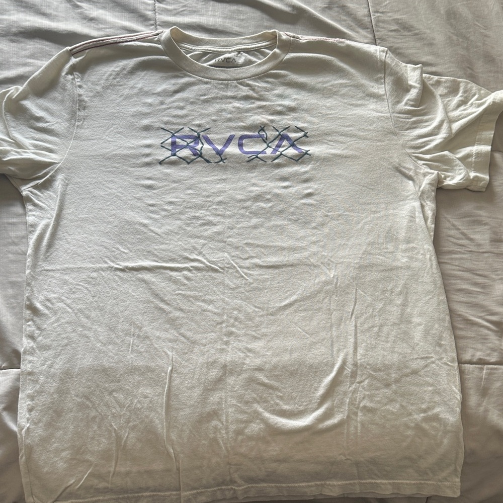 RVCA Cream Tee with Purple Graphic